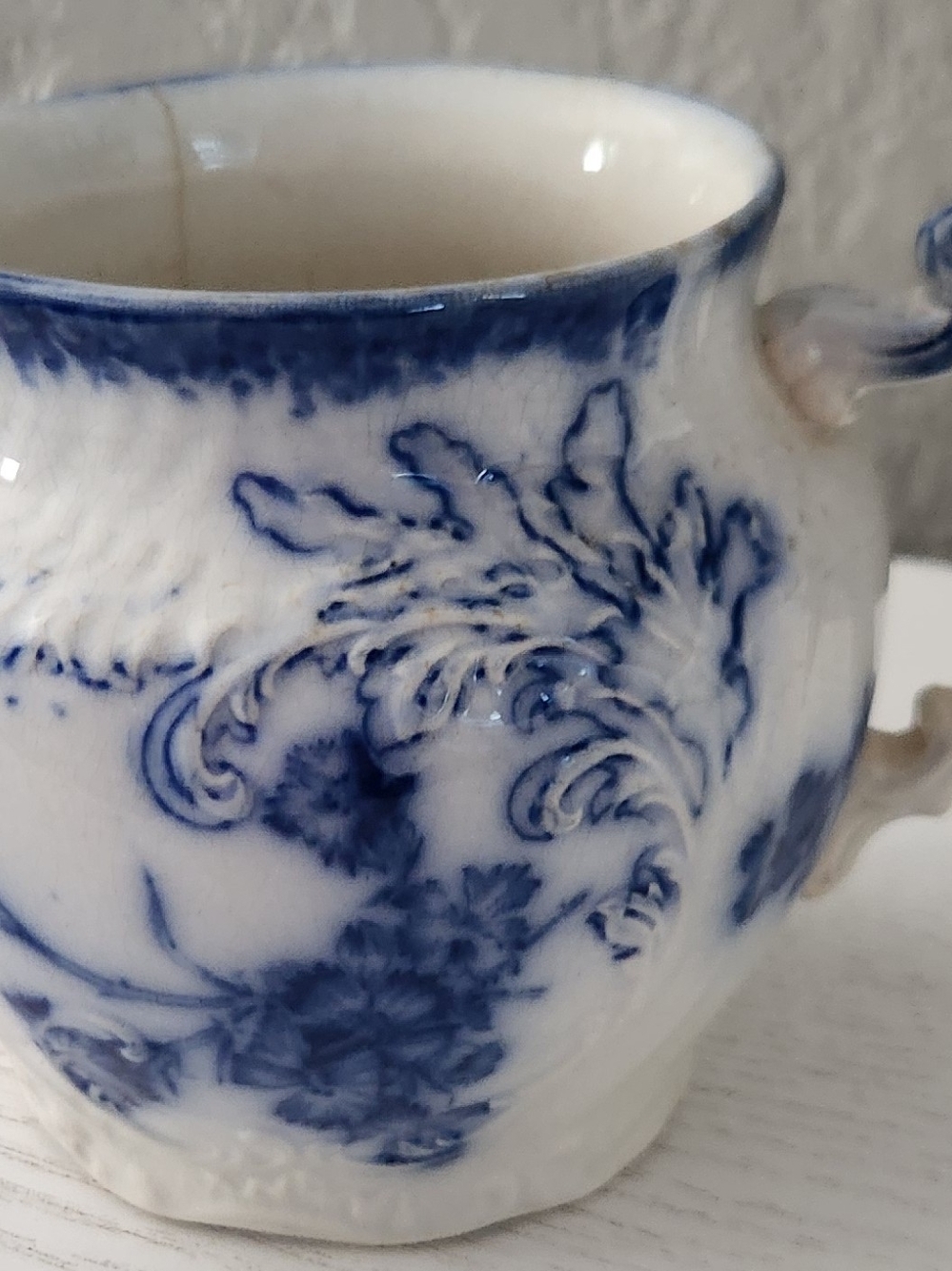 W.H. Grindley & Co. Antique Flow Blue Ceramic Mug England